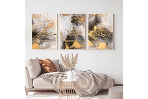 HMDKHI Ensemble de peintures murales islamiques, images islamiques calligraphie arabe dorée Allah pour salon Poster sur toile Décoration (50 x 70 cm, sans cadre, abstraction dorée), (HMDKHI)