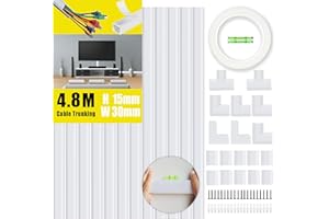K KOOLPUG KOOLPUG Cable Tidy, Cable Trunking, Longer Cable Channel, Self Adhesive Wire Trunking Kit, Wire Tidy for Wall, White Trunking for TV Cables, Perfect Cable Management Trunking for Under Desk Office
