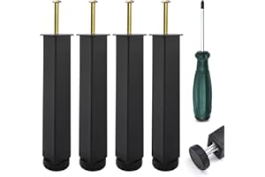 SHEPIN Set 4 Piedi Letto Per Rete a Doghe Gambe Letto Universali, Piedi di Letto in Ferro 20~22 cm, Gambe per Rete Letto Quadrato Regolabili in Altezza, Piedi per Rete a Doghe Con Bulloni