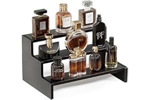 ProCase Organizador de Colonia de Madera para Hombres, Expositor de Perfumes de 3 Niveles, Soporte para Fragancias, Velas, Cosméticos y Figuras, Estante para Perfumes y Accesorios - Negro