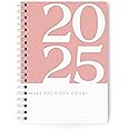 Papboo A5 Handy, Hardcover, Hardbound 2025 Diary with Calendar, Easy to Carry White Spiral Wiro Notebook: 80 GSM Paper, Ruled, 188 Pages, Journal, Diary, Gift (Pink)
