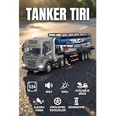 1:24 &Ouml;l&ccedil;ek Diecast Metal Kafa Işıklı ve Sesli Oyuncak Tanker Tırı - Ayrılabilir Dorseli Model Araba