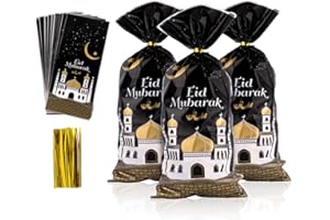 COLOFALLA 100 Stück Ramadan Tüten zum Befüllen Cellophantüten Eid Mubarak Deko Transparent Ramadan Kareem Geschenktüten Zellophantüten Muslim Islamische Gastgeschenke Verpackung Dekoration (C)