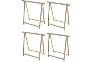 DYNAMIC24 4 x Wooden Folding Stands – Load Capacity Each Approx. 75 kg – Scaffolding Trestle, Work Trestle, Support Beam, Wooden Trestle, Wallpapering Trestle, 75 x 75 cm, Saw Aid Trestle, Foldable