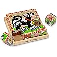 Melissa & Doug Farm Cube Puzzle, Preschool Kids, Six Puzzles in One, Sturdy Wooden Construction, 16 Cubes and Wooden Tray, 8” H x 8” W x 2.25” L