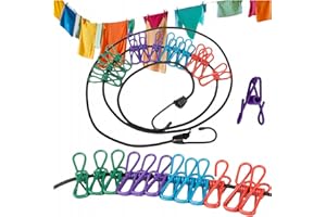 GENERICO VERK GROUP filo stendi biancheria allungabile con 12 mollette ideale per Interno ed Esterno, Resistente e Facile da Usare, Perfetto per Asciugare Biancheria, Panni e Teli