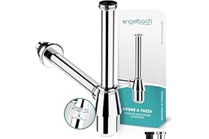 Engelbach® Sifone lavabo bagno 1 1/4" salvaspazio con attacco lavatrice - Scarico universale completo con tubo, piletta e guarnizioni