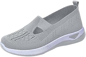 DFSDJEUW Womens Trainers Wide Fit Wedge Shoes Slip On Arch Support Tennis Sneakers Breathable Mesh Orthopedic Wedge Trainer Comfortable Non Slip Soft Sole Walking Trainers Low Top Outdoor Shoes