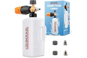 DERASL Canon à Mousse 1L - Adaptateur Raccord Rapide 1/4", Compatible Nettoyeur Haute Pression, Lance à Mousse pour Lave-Auto avec Buse Réglable et Filtre à Mailles