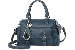 SODOLLEE Bolso Mujer Colgante Exquisito Bolsa de Mano Retro Bolso de Hombro con Asa Superior Cuero PU Señora para Compras Trabajar Desplazarse Azul
