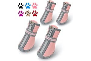 QUMY Dog Shoes for Small Dogs, Puppy Dog Boots & Paw Protectors for Winter Snowy Day, Summer Hot Pavement, Waterproof in Rainy Weather, Ourdoor Walking, Indoor Hardfloors Skid-resistant Sole Pink 1