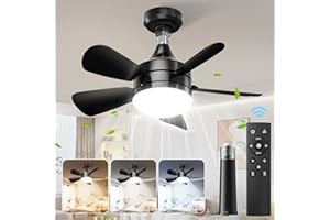 BOBOPAI Ventilatore da Soffitto Con Luce e Telecomando, 18'' LED Dimmerabile Plafoniera con Ventilatore, E27 Lampadina Ventilatore, Super Silenziosa, Velocità/Luminosità/Temperatura Colore Regolabile Nero
