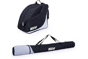 BESTIF Set Borsa da sci per sci fino a 175 cm, Sacca da Sci impermeabile, borsa da sci nera, con tracolla, borsa per scarpe da sci, snowboard borsa antistrappo da Viaggio (nero, grigio)