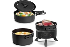 ENFRIFAM Elektrischer Hot Pot mit Faltbare Handhaben, Tragbar Multikocher mit Hotpot und Bratpfanne für Wohnmobil, Wohnheim, Büro, Outdoor, Camping, 1,8 L Suppentopf + 1,1 L& 0,75 L Bratpfanne