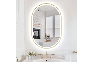 S'bagno Oval Bathroom Mirror with LED Lights 60x90cm, Illuminated LED Bathroom Mirror with Aluminum Frame, Anti-Fog, 3000-6500K, Memory Function, IP44 Waterproof, Horizontal/Vertical, Golden