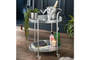 dylex Silver Drinks Trolley With 2 Mirrored Shelves Art Deco Theme