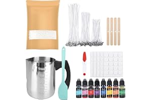 ALLAVA Kit de fabrication de bougies, 100 mèches et cire de bougie de 500 g, 8 cires de bougie, 100 autocollants pour bougies, 4 supports de mèche, kit de fabrication de bougies pour adultes et