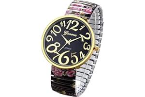 JewelryWe Uhren Damen Elastisch Metallarmband - Einfache Analog Quarz Armbanduhr Frauen Legierung Stretch-Armband Uhr mit ultraklaren großen Arabischen Zahlen Zifferblatt