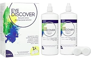 EYE DISCOVER, Líquido Lentillas para Lentes de Contacto Blandas, Solución Única Sin Frotar, Desinfecta, Limpia, Elimina las Proteínas, Humecta y Aclara (2 x 360 ml)