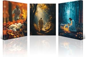 Artscope 3 delar canvastavlor Jesus med förlorat lamm motiv konsttryck – religiös väggbild för kyrkan bönerum vardagsrum väggdekoration – 30 x 40 cm