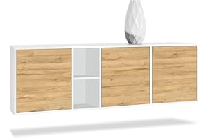 Vladon Cómoda Cuba - Blanco Mate/Roble Natural - Aparador Moderno para su salón - (AnxAlxPr) 182x53x35 cm