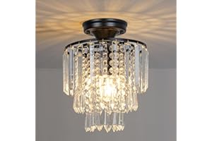 Frideko Home Nowoczesny żyrandol, kryształowa lampa sufitowa, czarna, mała kryształowa lampa sufitowa, oprawka E27, do salonu, sypialni, kuchni, korytarza, Ø 23 cm