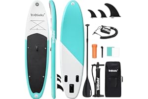 Triclicks Inflatable Stand Up Paddle Board SUP Inflatable Paddle Board 10ft Surfing Board Kit for Adults, Premium Surfboard Complete Kit with Adjustable Paddle Hand Pump Fin Leash Backpack
