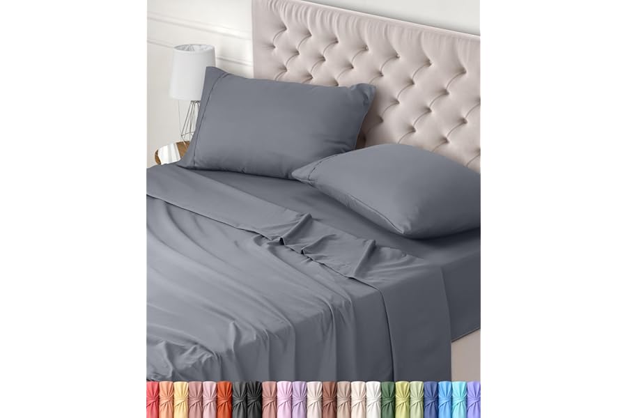 Utopia Bedding Bed Sheet Set Double, Grey, 4 Piece – Fitted Sheet, Flat Sheet with 2 Pillow Cases 50x75 – Wrinkle, Shrinkage & Fade Resistant – Oeko-Tex Certified, Polyester Microfiber Fabric