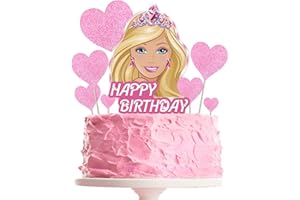 YOGARTH 9 Stück Barbi Tortendeko Mädchen, Barbi Kuchen Deko Geburtstag, Cake Topper Set, Happy Birthday Topper für Mädchen Geburtstag Party Kuchen Dekoration Supplies (A)