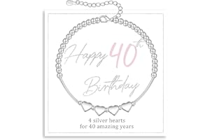 FENNELISA 16th 18th 21st 30th 40th 50th 60th 70th Birthday Gifts for Women,Sterling Silver Heart Bracelet for Women Thoughtful Birthday Gifts Ideas with Cards for Mum Daughter Ladies Sister Nana