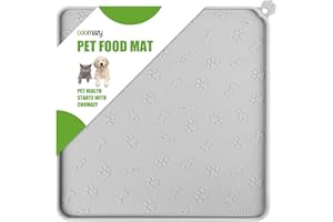Coomazy Podkładka pod miskę dla psów i kotów, podwyższona krawędź, pogrubiona mata na karmę dla psów z odciskiem łapy psa, wodoodporna, antypoślizgowa, silikonowa miska na karmę dla psa, mata (popiół,