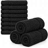 Brandsseller Set of 10 Soap Towels 30 x 30 cm Flannel Guest Towel with Hanger Cotton 470 g/m&sup2; Bathroom Home &ndash; Black