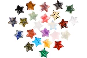 VMUTGA 24 Stück Stern Kristalle Steine Set, Natürliche Bunte Kristallsteine Sterne Edelsteine Kleine Rosenquarz Amethyst Obsidian Tigerauge für Meditation Heimwerken Kunsthandwerk Dekoration Geschenke