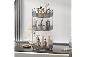 UNICOMVSX Rotierender Make up Organizer für den Schminktisch, Drehbare Kosmetikaufbewahrung(3 Stufe, Rauchgrau)