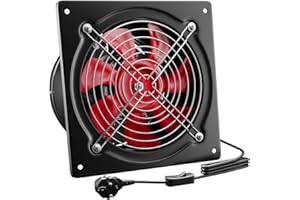 Hon&Guan Extracteur d’air 150 mm, 525 m³/h, Industriel Extracteur de Fumée avec Clapet Anti-retour, Ventilateur Mural d’Évacuation Hygroréglableet avec Prise EU pour Garage Atelier Entrepôt (Noir)