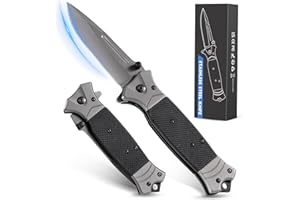 Rolgno EDC Couteau Pliant avec Brise-Verre et Clip de Poche, Couteau de Chasse/de Survie Tranchant en Acier Inoxydable 3Cr13, pour Camping en Plein Air, Cadeau Homme