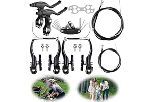 ICOUVA 1 Pairs Bike Brakes,Universal Complete V Bike Brakes Set,Mountain Bike Replacement for Most Bicycle,Road Bike Brakes Cables with Front Back Wheels Bike Brake Levers and All Fixings