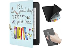 ERUNTO Etui na 6-calowy nowy Kindle (wydanie 2022), etui z TPU z teksturą tkaniny i paskiem na rękę z tyłu, etui z magnetyczną obudową z funkcją inteligentnego budzenia/uśpienia(Reading Day)