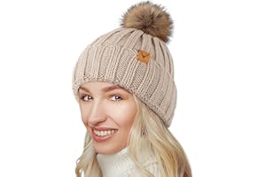 NEOLA Winter Hats for Women - Fleece Lined Beanie Hat Ladies Soft Warm Knit Bobble Hat with Detachable Chunky Faux Fur Pom Pom for Outdoor Sports Ski UK