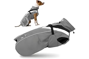 DOGOPAL Płaszcz przeciwdeszczowy dla psa – wodoodporny, lekki płaszcz przeciwdeszczowy dla małych, średnich i dużych psów z paskami odblaskowymi o wysokiej widoczności i otworem na uprząż (szary, XXL)