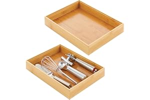 mDesign Kitchen Organiser — Wooden Storage Box for Small Kitchen Items — Practical Herb, Spice, Coffee and Tea Bag Holder — Set of 2 — Bamboo