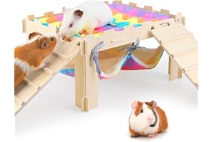 BeBeJoJo Cabane en Bois pour Cochons d’Inde, Maison Cachette avec Rampe, Accessoire pour Cage et Petits Animaux