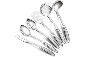 Berglander Set di utensili da cucina in acciaio inossidabile 6 pezzi, gadget da cucina includono set di spatole in metallo, schiumatoio, mestolo, cucchiaio da portata, schiumarola, forchetta