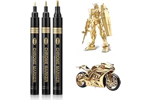 Kigniote Zestaw metalicznych pisaków w kolorze złotym, 3 sztuki, permanentne markery w płynie, chrom, specjalny atrament z prawdziwym efektem lustra, złote pisaki wodoodporne, do kolorowania modelu,