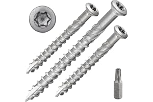 DSM – Terrasskruvar 5 x 60 mm – försänkt huvud med Torx TX25 – 200 stycken | Rostfritt stål A2 — ETA-godkännande [TrueSpec precision] underhuvudförstärkt, fräsribbor, pinnfräs, skärspets - inkl. 2 x S2