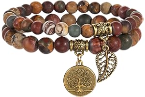 Farfume Pulseras de chakra para mujer - Pulsera de cristales de piedras curativas para mujer Piedras preciosas naturales Yoga Reiki Brazalete - Un juego de pulseras dobles