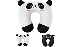 Alaoo Nackenkissen Kinder, Memory Foam Nackenstütze, Reisekissen U-förmiges Nackenstützkissen, Cartoon Tier Nackenhörnchen, Stützkissen für Auto Zug Büro Heim Flugzeug für Reisen (Panda)