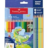 Faber-Castell 111222 &ndash; Cardboard Case with 24 Coloured Pencils &ndash; 18 Classic Colours + 3 Neon + 3 Metallic &ndash; Dinosaur Edition