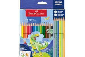 Faber-Castell Dinosaur Colour Pencils 18 Colour + 4 Metallic Colour,Bright colours - classic hexagonal shape - protected from lead breakage by a special adhesive process