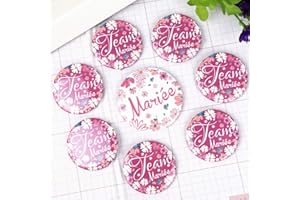 FLOFIA 12pcs Badges de Mariage Badge La mariée et Badges d’Amis Team mariée en Plastique et Fer Badges Bridal de Mariée Broches avec Épingle Décoration Déguisement pour Wedding Fête